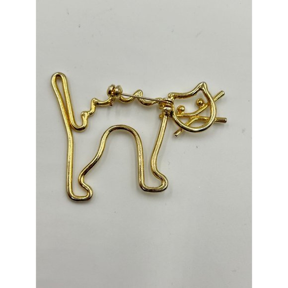 Vintage Spooky Cat Pin Brooch Gold Tone Outline Animal Figural Costume Jewelry - Picture 3 of 5